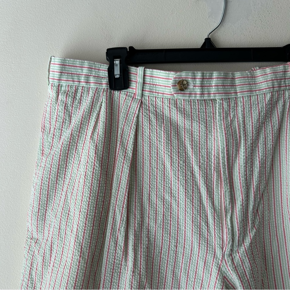 Peter Millar Seersucker Golf Shorts 100% Cotton Pink White Green Size 42‎